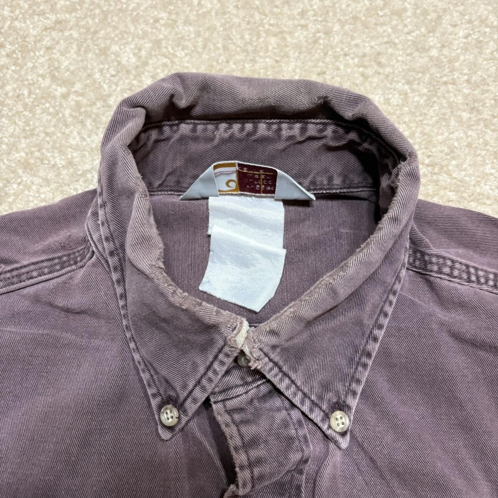 Vtg Carhartt Shirt Mens Large Purple Twill Button Up LS Faded Distressed 90s - Picture 10 of 16